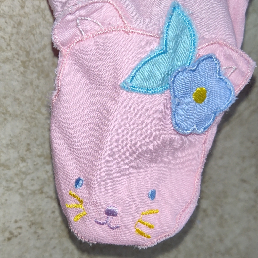 Vintage Mayfair Footed Romper 0-6 Month Kitten Cat Pink Lace Americana Peter Pan - Picture 7 of 15